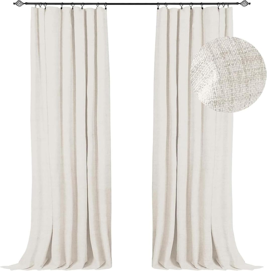 100% Blackout Shield Full Blackout Curtains for Bedroom 108 inch Length 2 Panels Set, Clip Rings/Rod Pocket Faux Linen Black Out Curtains for Living Room, Thermal Insulated, Beige (50"W x 108"L (Pack of 2), Beige)
