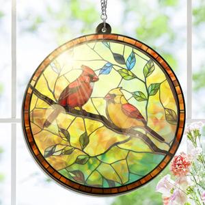 FLAGWIX Cardinal Gifts for Women Men - Window Suncatcher Hanging Decorations 8 in for Home Garden Decor - Sympathy Gifts for Loss of Loved One, Red Cardinal Sun Catchers, Bereavement Memorial Gift