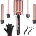 5-in-1 Curling Iron Set, Curling Wand with 3 Barrel Hair Crimper Iron and Interchangeable 4 Curling Irons, Dual Voltage Hair Waver with 2-LED Temp Control for All Hair Types, Glove & 2 Clips