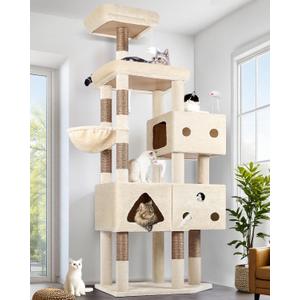 Globlazer Extra Large Cat Tower, 81-inch Tall Cat Tree for Big Cats 20 lbs, XXL Heavy Duty Cat Scratching Tower for Indoor Adult Cats with 3 Cat Condos, 8 Scratching Posts, F81, Beige
