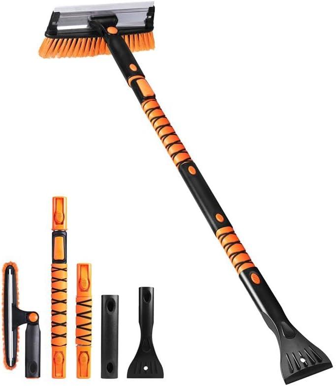 EcoNour 49" Extendable Squeegee Snow Brush and Ice Scraper for Car Windshield & Windows | 270 Telescopic Snow Broom with Pivoting Squeegee | Heavy Duty Car Snow Removal Tool for SUV, Truck & Car