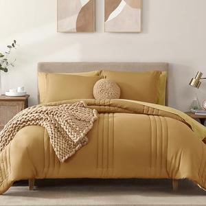 Monbix Queen Comforter Set - 7 Pieces Desert Yellow Bed in a Bag Queen Bedding Sets with Comforters, All Seasons Down Alternative Comforter Bed Set with Sheets, Pillowcases & Shams