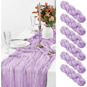6 Pack Light Purple Cheesecloth Table Runner, 10FT Long Romantic Semi Sheer Cheesecloth Rustic Boho Table Runner for Wedding Baby Shower Birthday Bridal Party Decorations(35×120 Inch)