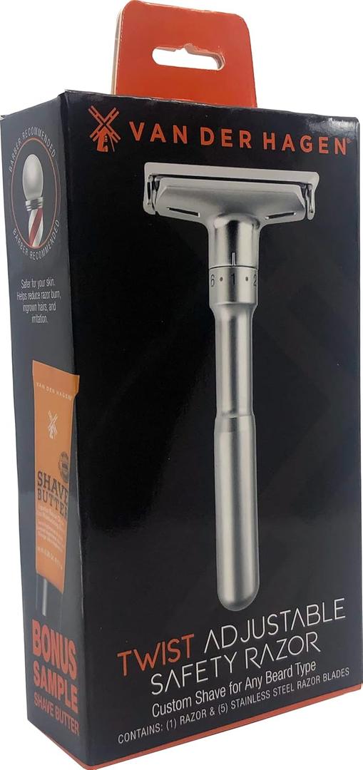Van Der Hagen Matte Silver TWIST Adjustable Razor