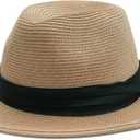 Joywant Womens Straw Fedora Beach Sun Hat, Packable Wide Brim Panama Hat for Women UV UPF50+ Summer Hat