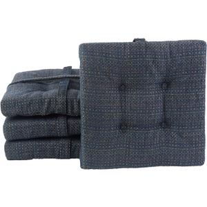 Klear Vu Non-Slip Gripper Tufted Square Bar Stools Cushions with Tie Straps for Dining Rooms, Kitchen Bars, Cafes and Restaurants - Set of 4, 12”x12”, Navy