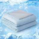 EASELAND Cooling Comforter Queen, Cold Touch Fabric Absorbs Body Heat, Double-Sided Cool Design Soft Fluffy Cooling Blanket for Night Sweats Hot Sleeper (Blue, Queen(90"x90"))