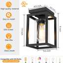 Baocuz Semi Flush Mount Ceiling Light Fixture, Black Metal Frame Porch Ceiling Light Fixture with Clear Glass Shade and E26 Ceramic Base, Farmhouse Light Fixtures for Kitchen Entryway Foyer