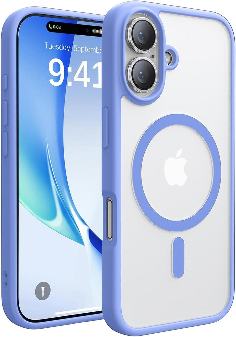 Magnetic for iPhone 16 Case,[Compatible with MagSafe][Military Grade Drop Protection] Anti-Fingerprint Translucent Matte Shockproof Protective Case for iPhone 16 Phone Case 6.1",Light Blue