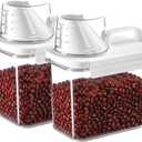 Triflice 2 Pcs Rice Dispenser Storage Containers, 1.1L Small Containers with Measuring Cup & Pour Spout, Kitchen Plastic Airtight Container for Cereal, Grain, Flour, Sugar, Oatmeal, Dry Pet Dog Food