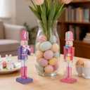 2 x 7 Inch Easter Bunny Nutcracker Decoration, Wooden Rabbit Soldier Figure for Spring Holiday Tabletop Display (Purple)