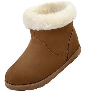 festooning Girls Faux Fur Shearling Style Boots Girls Warm Winter Non-Slip Zip Snow Boots for Indoor Outdoor Big Kid Brown Size 4