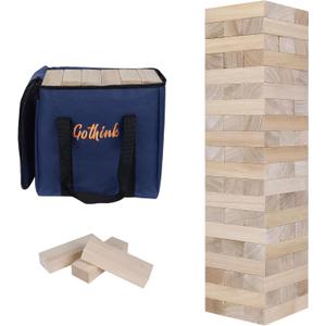 GOTHINK Giant Tumble Tower Game, Large Tumbling Tower Stacking to Over 3.2 FT 60pcs Wooden Jumbo Blocks for Outside Yard Games w/Carry Case Timber Stacking Game Night Toy Gift for Kids Adults Family