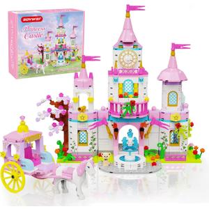 Princess Castle Building Blocks Set for Girls 6+ 634PCS Fairy Tale Dream Castle with Rotating Fountain & Movable Carriage Compatible with Lego Friends Gift for Kids, Girls, Princess Lovers