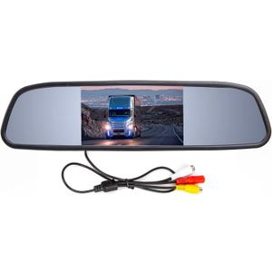4.3 inch Car Video Monitor Auto Rear View Mirror LCD Screen 12V-24V Universal Mount Clip-On Current Mirror for Backup Camera/Front Camera/Media Player/Safety Driving 2 Ways RCA Input