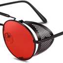 FEISEDY Steam Punk Sunglasses for Men Women Side Shield Round Steampunk Vintage Glasses Shades B2518 (04 Red)