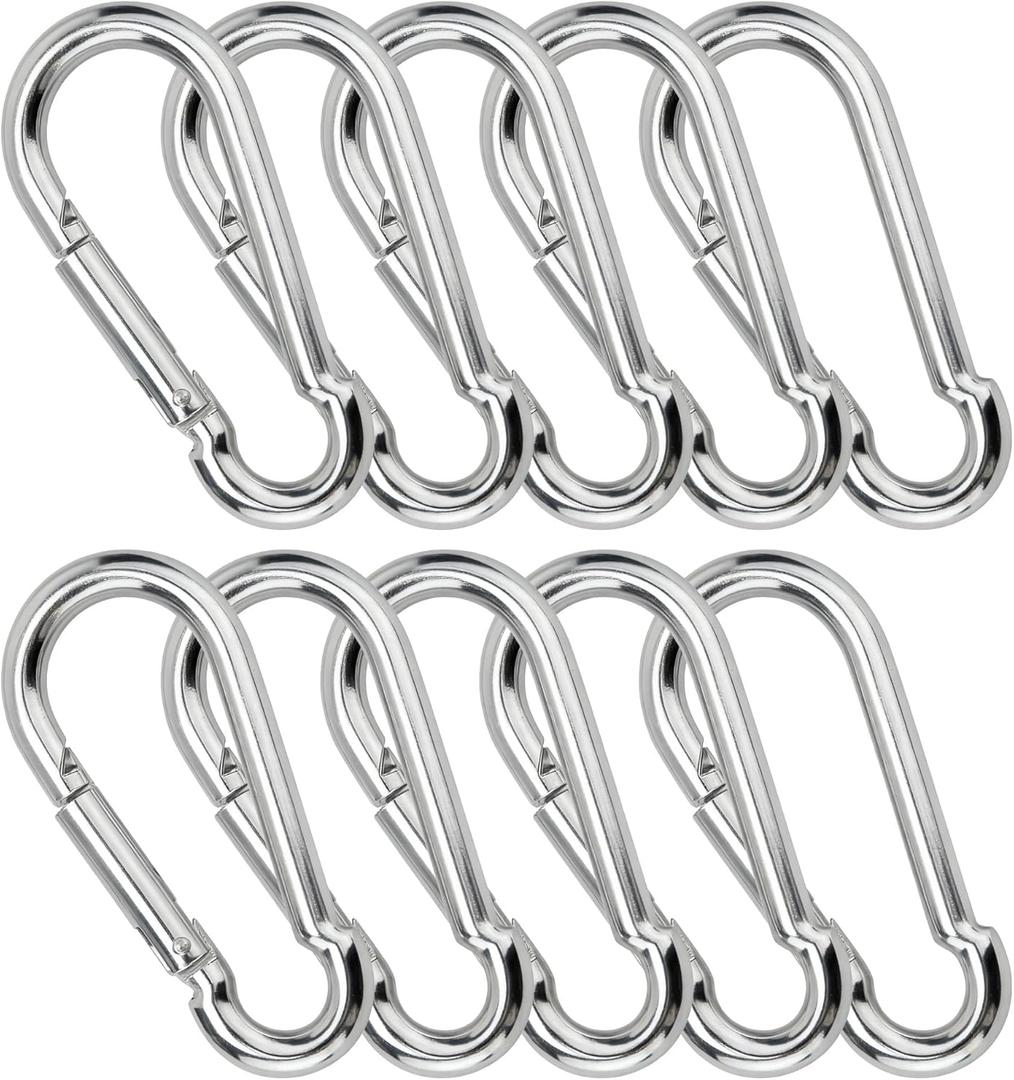 10 PCS Heavy Duty Carabiner Clips, 1360lbs 304 Stainless Steel Carabiners,3.16 inch D-Ring Snap Hook Keychain Spring Clips for Gym,Plant Hanging, Outdoor Camping, Hiking.