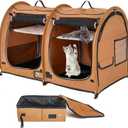 Mispace Portable Twin Compartment Show House Cat Cage/Condo - Easy to Fold & Carry Kennel - Comfy Puppy Home & Dog Travel Crate with Portable Carry Bag/Two Hammocks/Mats and Collapsible Litter Box