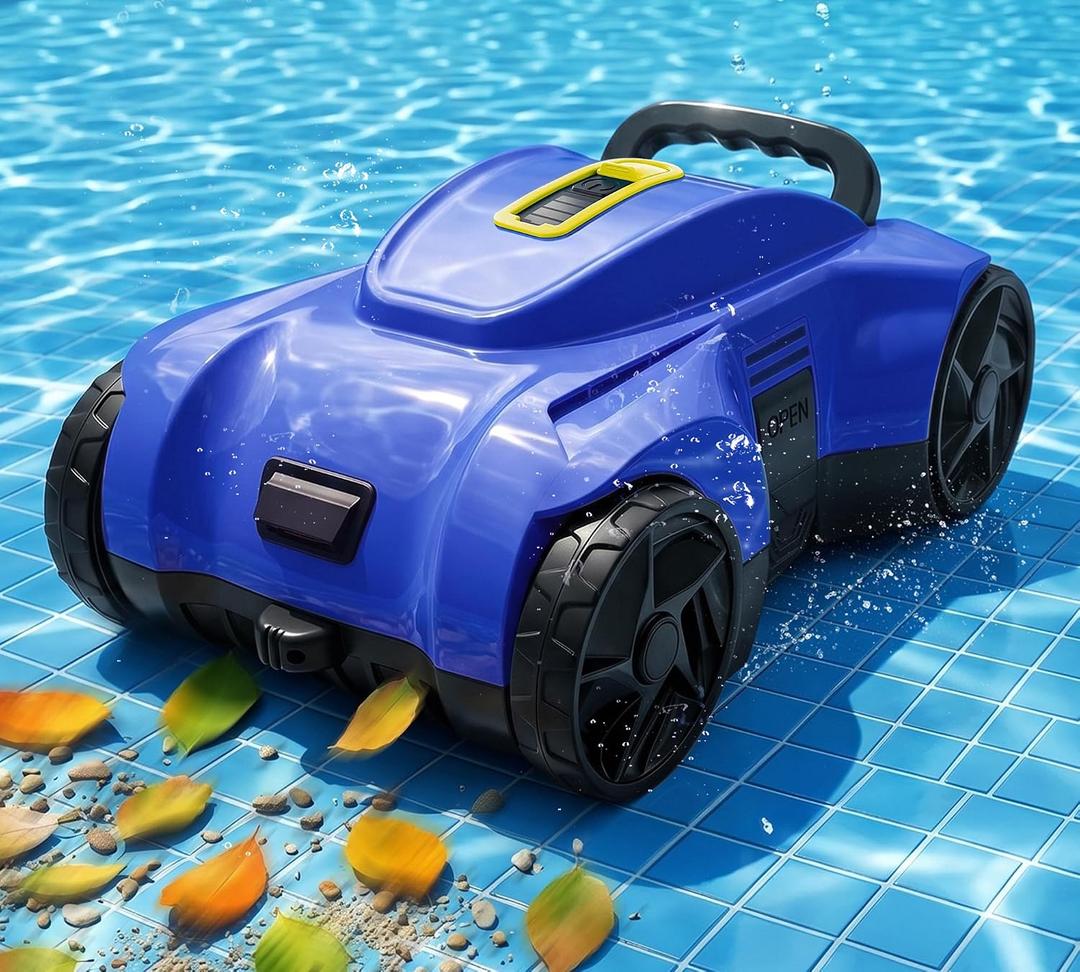 LanOcean Cordless Automatic Pool Cleaner Robot, Efficient Pool Vacuum Robot w/Self-Parking, 120Min Runtime, Auto Debris Removal, Ideal for Daily Maintenance of Flat Above Ground & Inground Pools-Blue