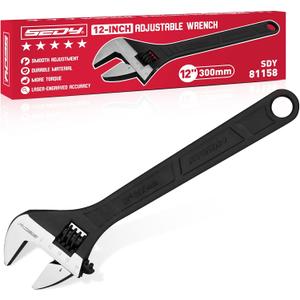 SEDY 12-Inch Adjustable Wrench, Black Oxide Finish Wide Jaw Spanner with Inch/Metric Scale, Premium Drop Forged Steel for Automotive Plumbing and Household Repairs