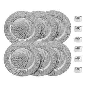 13 Inch Round Elegant Serve ware Charger Plates with Matching Napkin Rings, Wedding, Dinner party, Event - Choose from our Variety of Styles and Quantities (6, Hammered Silver)