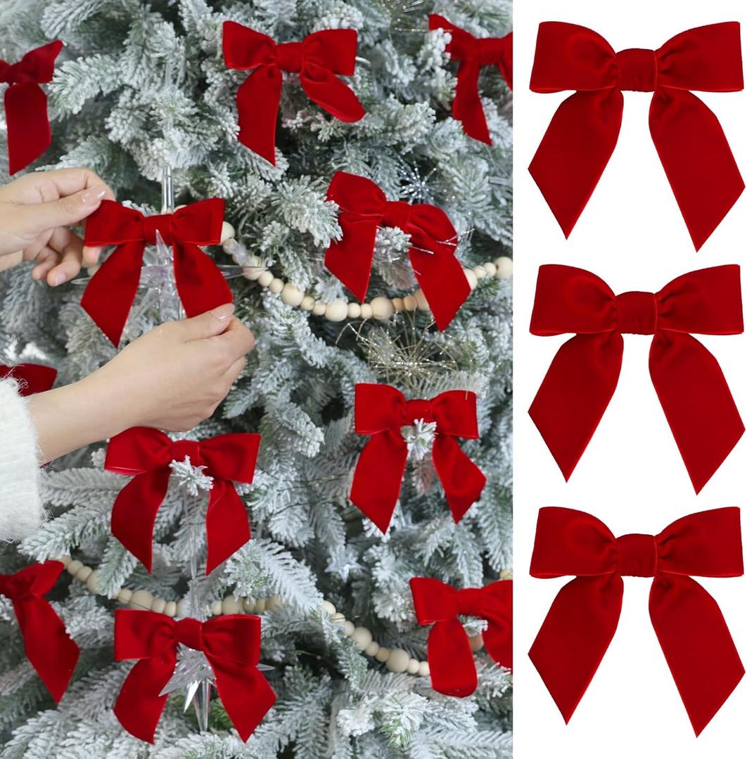 Flair Gifts 24 Pcs Red Vintage Velvet Christmas Bows -Cozy 4.5 Inch Bows for Christmas Tree Ornaments, Wreath Accents, Gift Wrapping, Wine Bottles, Stair Railings, DIY Crafts & Xmas Home Decor