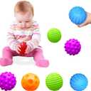 Montessori Toys for Babies 3 Months+, Baby Balls 3 to 12 Month for Babies & Toddlers 3M+, Textured Multi Ball Set Colorful & Soft Squeezy Sensory Toys. Stress Relief Balls for Infant (4 Pack)