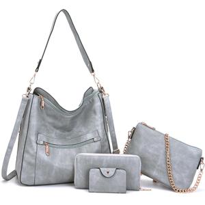 Large Crossbody Purses Set For Women Shoulder Tote Handbags Ladies Hobo Bags With Matching Wallet 4PCS (B2-3pcs/Set Greyblue)