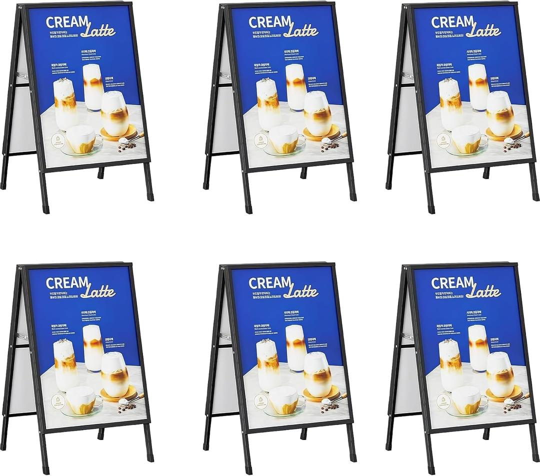 6 PACK 24 x 36 Inch A Frame Sign, Heavy Duty Double-Sided Sandwich Board, Folding Sidewalk Sandwich Board Signs, for Storefronts, Cafes, Cultural Venues, Black, Frame Only