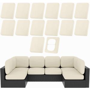 hyha 14Pcs Patio Cushion Covers, Stretch Outdoor Couch Cushion Covers Replacement, Washable Outdoor Chair/Sofa Slipcovers for Patio Furniture Cushions Protector with Elastic Bottom(Beige,Cover Only)