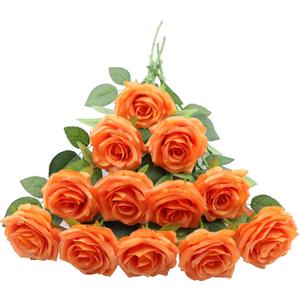 LVEFIT 50pcs Artificial Rose Flower Orange Rose Orange Flower with Long Stem Silk Roses Bouquet for Wedding Bridal Shower Party Home Decoration