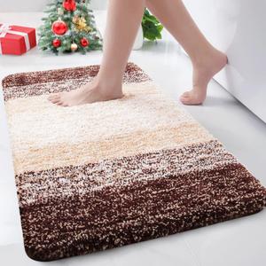 Arotive Microfiber Bathroom Rugs, Shaggy Soft and Absorbent Bath Rug, Non-Slip, Thick Plush Machine Washable Dry Bath Mats for Bathroom, Tub and Shower, 24x16, Brown, Rectangular