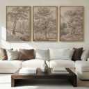 Extra Large Wall Art Framed Vintage Tree Sketch Antique Botanical Forest Prints Rustic Farmhouse Nature Decor for Living Room Bedroom Office 24"x36" Set of 3