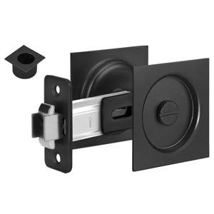 goldenwarm Black Pocket Door Lock with Finger Pull, 2 3/4 Inch Non-Adjustable Latch Square Pocket Door Hardware, Matte Black Sliding Pocket Door Privacy Lock 1 Pack