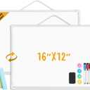 Small Dry Erase Board for Wall, 16" x 12" Double-sided Hanging Whiteboard, Dry Erase White Board with 3 Markers, 4 Magnets and 3 Mini Sticky Notes, Portable Whiteboard for Home, Office, School