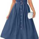 ZESICA Women's 2025 Summer Boho Button Midi Dresses Casual V Neck Flutter Sleeve Belted Long Dresses with Pockets Large