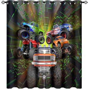 Cool Cartoon Monster Truck Ultra Soft Premier Blackout Curtains,Kids Boys Shabby Monster Trucks PrintThermal Insulated Bedroom Noise Reducing Patio Door Grommet Top,2 Panels 63L x 27.5W