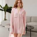 TOUSYEA Sleep Shirts for Women Button Down Shirts Long Sleeve Sleepwear Swimsuit Cover Ups Soft Pajama Tops (Pink, XL)