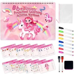 Preschool Learning Activities Workbook,Unicorn Tracing Books for Kids, Pre K Toddler Writing Practice Learning Resources, Montessori Handwriting Practice Educational Toys Gifts for Girls Age 3-6 yrs old 3 Pack