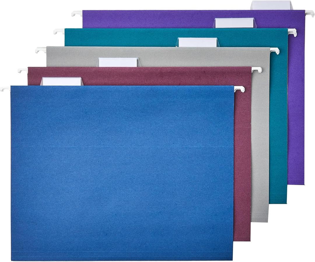 Hanging File Folders, Sturdy, Letter Size, 25-Pack, Assorted Jewel-tone Colors