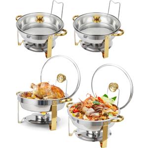 Garvee Chafing Dishes for Buffet, 5QT Buffet Servers and Warmers Set of 4, Round Chafing Dishes with Glass Lid, Stainless Steel Food Warmers for Parties, Catering Supplies for Wedding, Banquet, Gold Garvee Chafing Dishes for Buffet, 5QT Buffet Servers and Warmers Set of 4, Round Chafing Dishes with Glass Lid, Stainless Steel Food Warmers for Parties, Catering Supplies for Wedding, Banquet, Gold