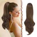 FESHFEN Drawstring Ponytail Extension, Natural Long Wavy Layered Synthetic Pony Tails Hair Extensions Hairpieces for Women, Multi Brown 20 inch (8.9.30# Multi Brown)