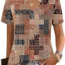 Kistore Womens Summer Tops Short Sleeve V Neck Casual Shirts Beach Vacation Dressy Work Blouses (M)