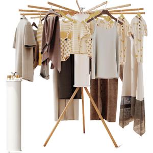 Clothes Drying Rack Foldable, Laundry Drying Rack, Drying Rack Clothing(16 Wood Poles), Clothes Hanger Rack, Laundry Rack Folding, Collapsible, Retractable