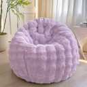 LIFEREVO Fluffy Faux Rabbit Fur Bean Bag Cover (No Filler), Big Fuzzy Stuffed Animal Storage Bubble Waffle Bean Bag Chair for Plush Toys, Comfy Shaggy Furry Beanbag Cover Kids Girls Adults, Lavender (Large(38"x38"x40"))