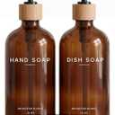 Amber Glass Hand and Dish Soap Dispenser Set by Brighter Barns - Kitchen Soap Dispenser Set with Tray - Bamboo Pump Bottles for Kitchen Sink - Modern Home Decor, Neutral Decor for Airbnb, Gift (Amber)