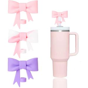 4 x 3 Pcs Classic Cute Bow Straw Covers Cap Toppers Compatible with Stanley 30&40 oz Tumbler Cups,Reusable Silicone Straws Lids Protectors for 0.4 in/10mm Stanleys Cup Accessories
