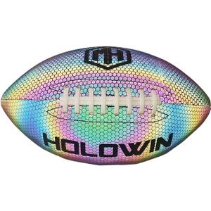 Holographic Luminous Light Up Reflective Football for Night Games & Training, Glowing in The Dark, Great American Football Toy Gifts for Boys, Kids, Men (Junior (Size 6), Black)