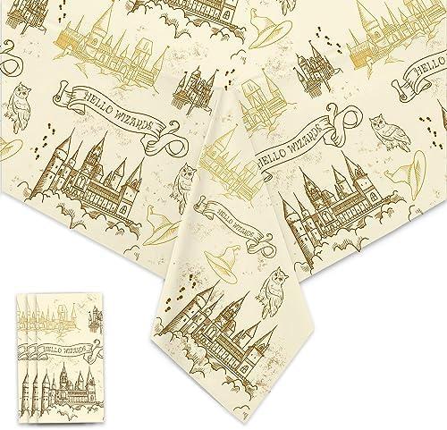 Vusnud 3 Packs - Wizard Tablecloth, Plastic Wizards Themed Halloween Table Covers, Disposable Magical Party Supplies, 52 x 108'', Fit for 8 Ft Table, for Halloween Party Decoration, Set of 2