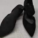 Coutgo Womens Low Kitten Heel Dress Shoes Pointed Toe Slip on Ankle Strap Cutout Elegant Party Wedding Pumps (6, Black)